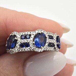 Stunning $7900 18K White Gold 1.55 ct Sapphire 0.42 ct Diamond Band Ring Size 7